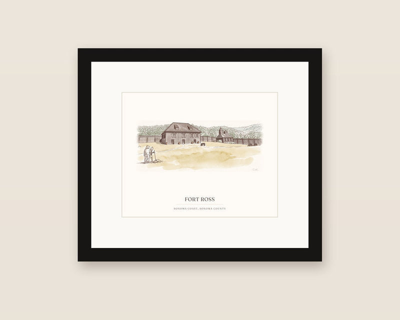 Framed watercolor of Fort Ross