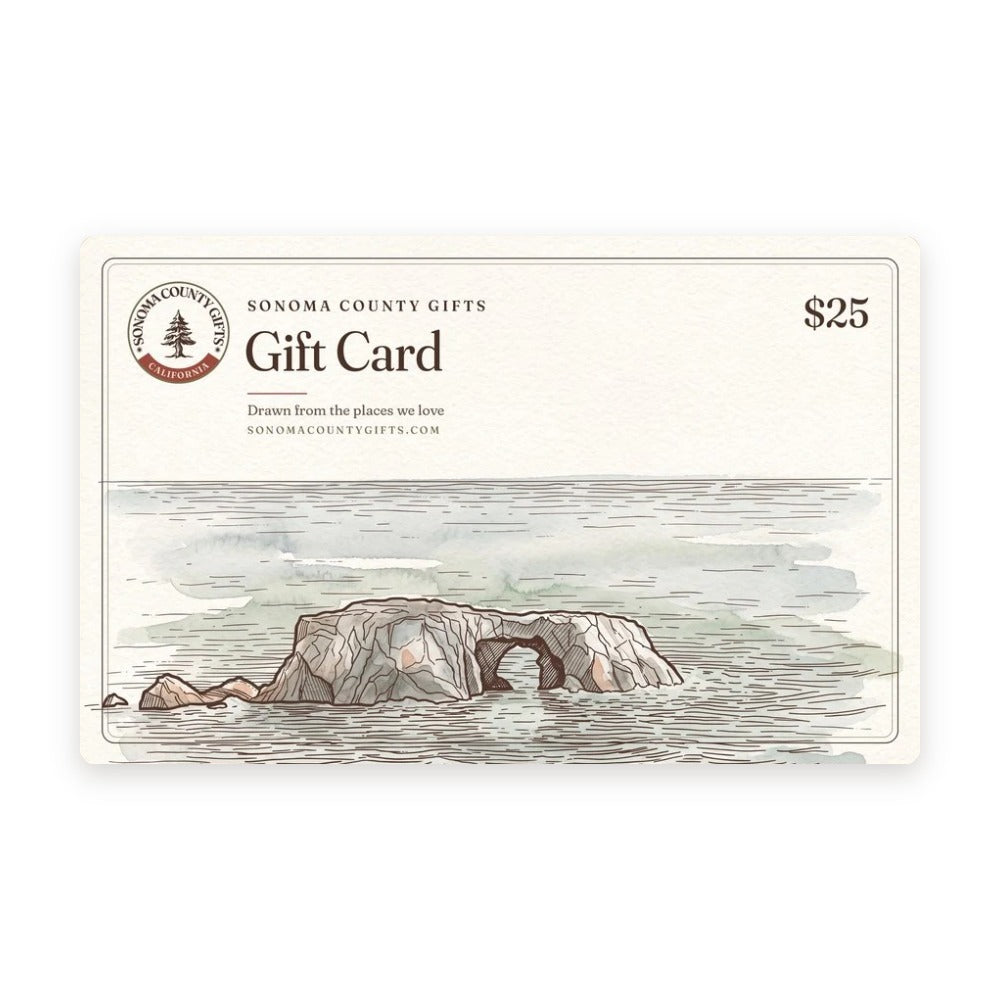 Sonoma County Gifts gift card with a watercolor of Arched Rock