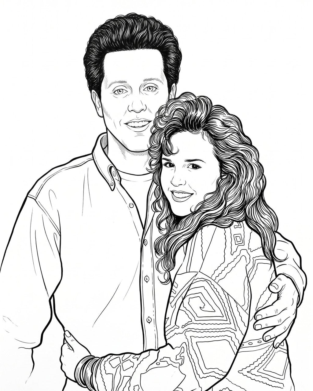 The line drawing stage of Kevin and Claire's custom art