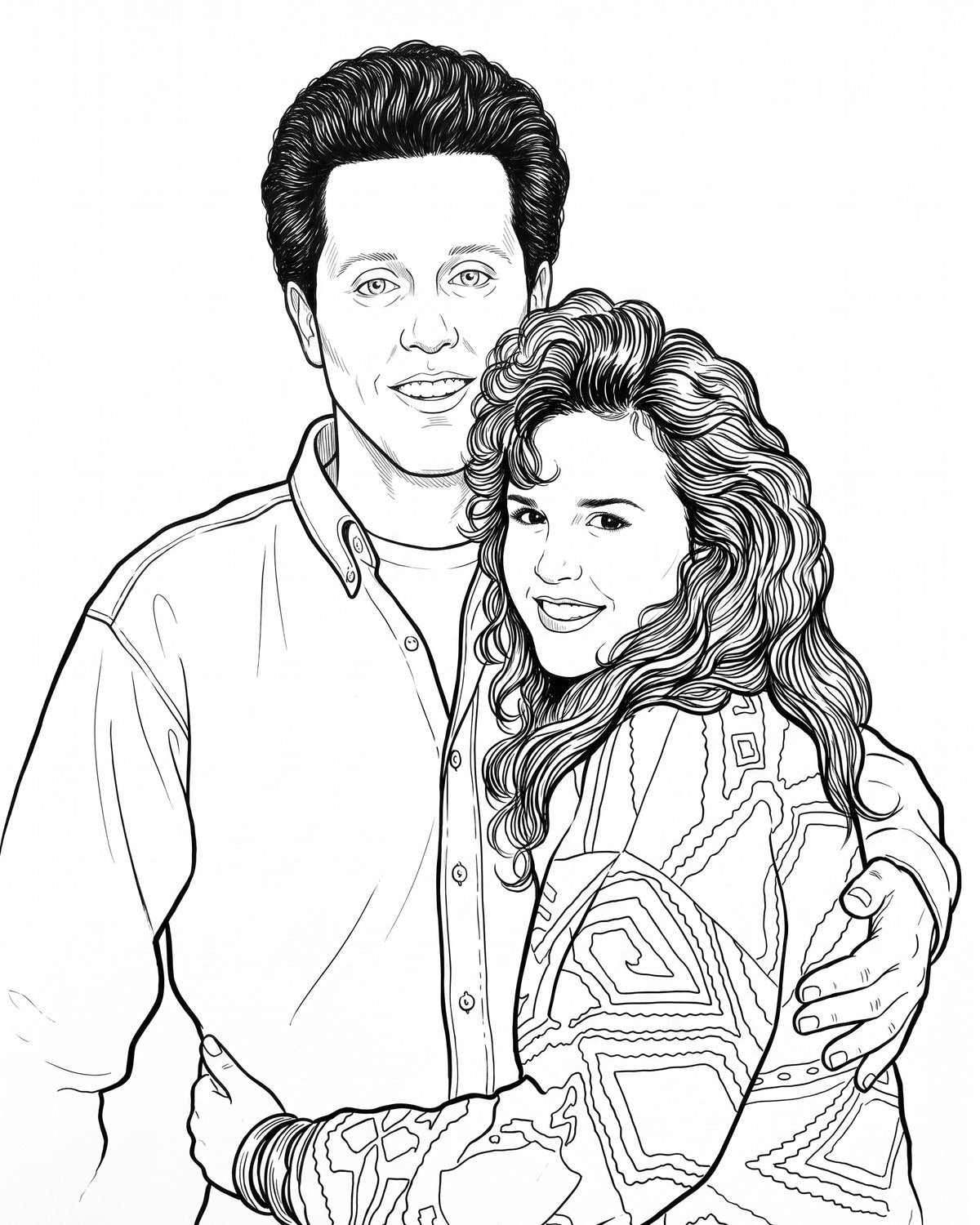 The line drawing stage of Kevin and Claire's custom art
