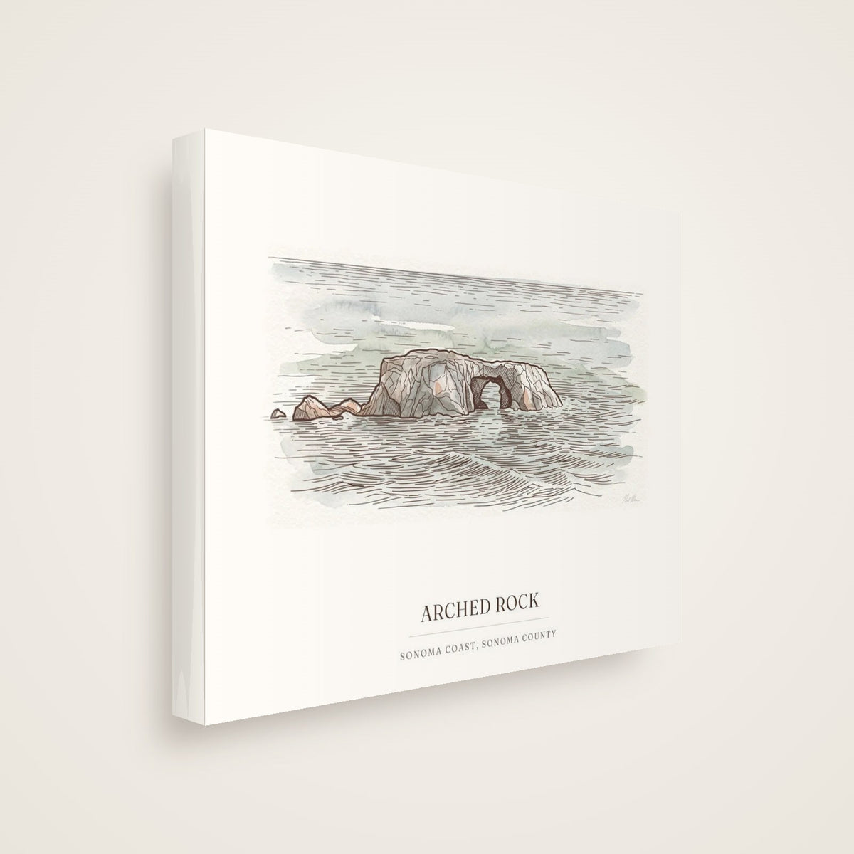 Arched Rock canvas seen from the side, showing the 1.25 inch deep gallery wrap with white edges