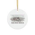 Round ceramic ornament with Arched Rock in watercolor and the place name