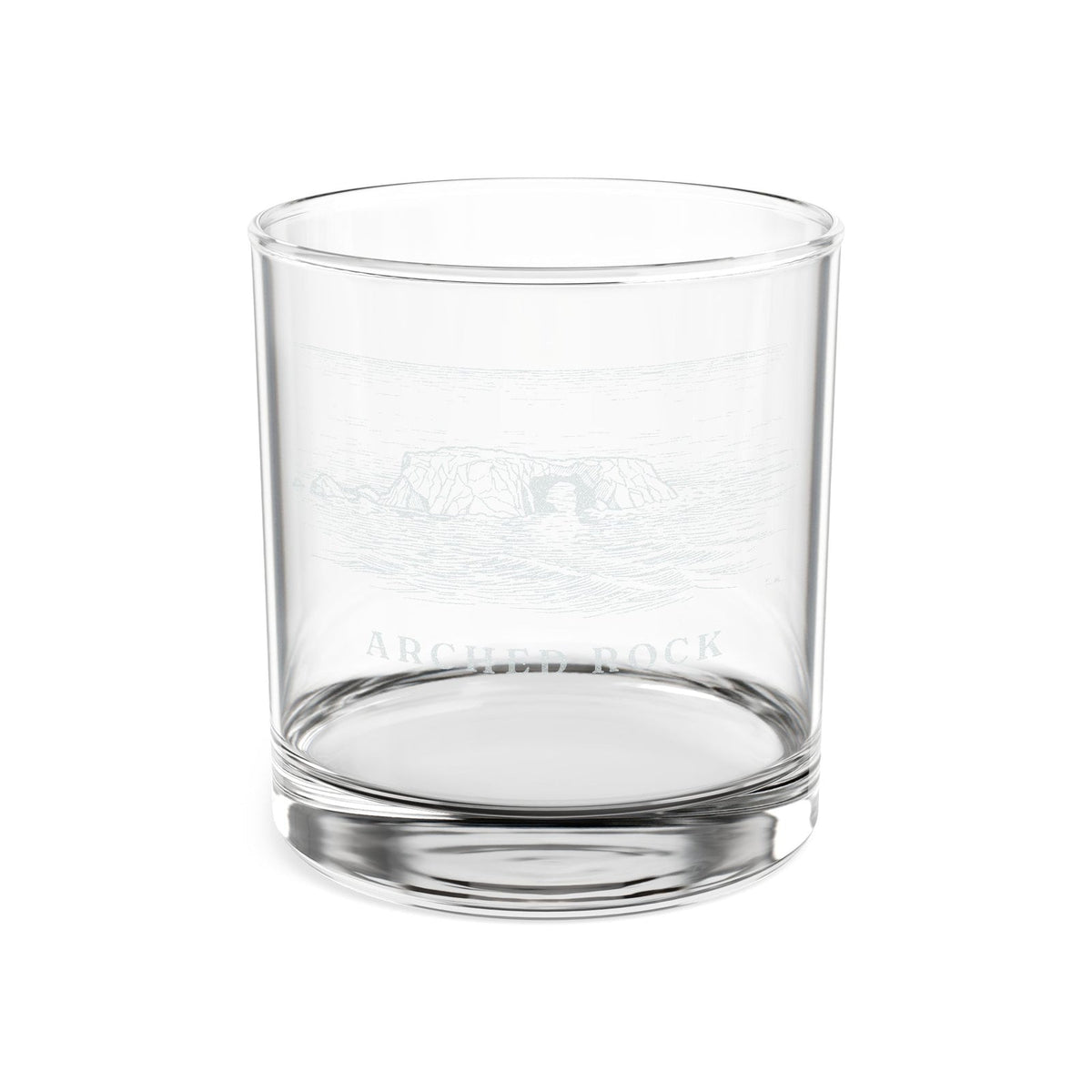 Engraved rocks glass with Arched Rock and the words ARCHED ROCK, front view
