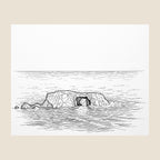 Left panel of the Arched Rock framed set: the ink line drawing of the sea stack and its arch, shown large