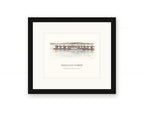 Framed watercolor print of the harbor at Bodega Bay, with a white mat in a black frame