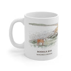 Bodega Bay watercolor mug, 11 oz, with the place name and Sonoma County under the picture