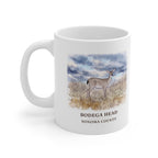 Bodega Head deer watercolor mug, 11 oz, with the place name and Sonoma County under the picture