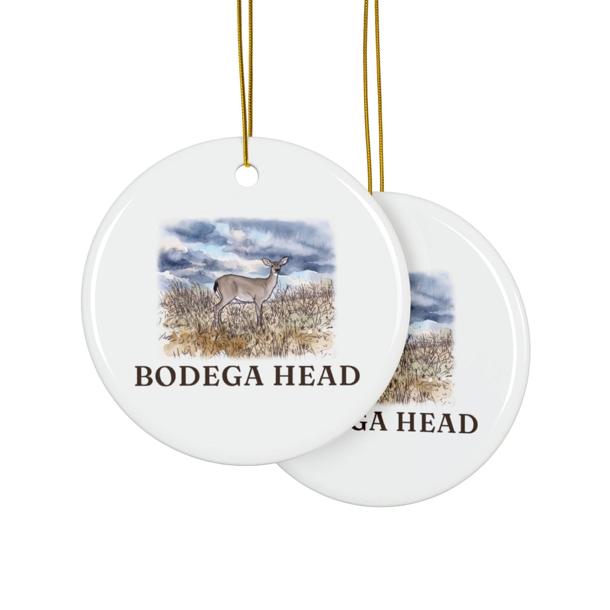 Bodega Head deer ornament, printed the same on both sides