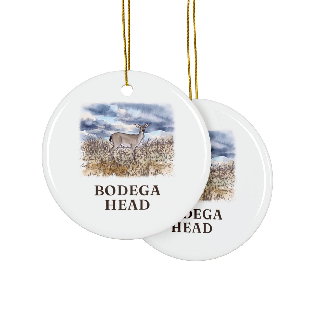 Bodega Head deer ornament, printed the same on both sides