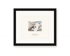 Framed watercolor print of the sea arch at Bodega Head, with a white mat in a black frame