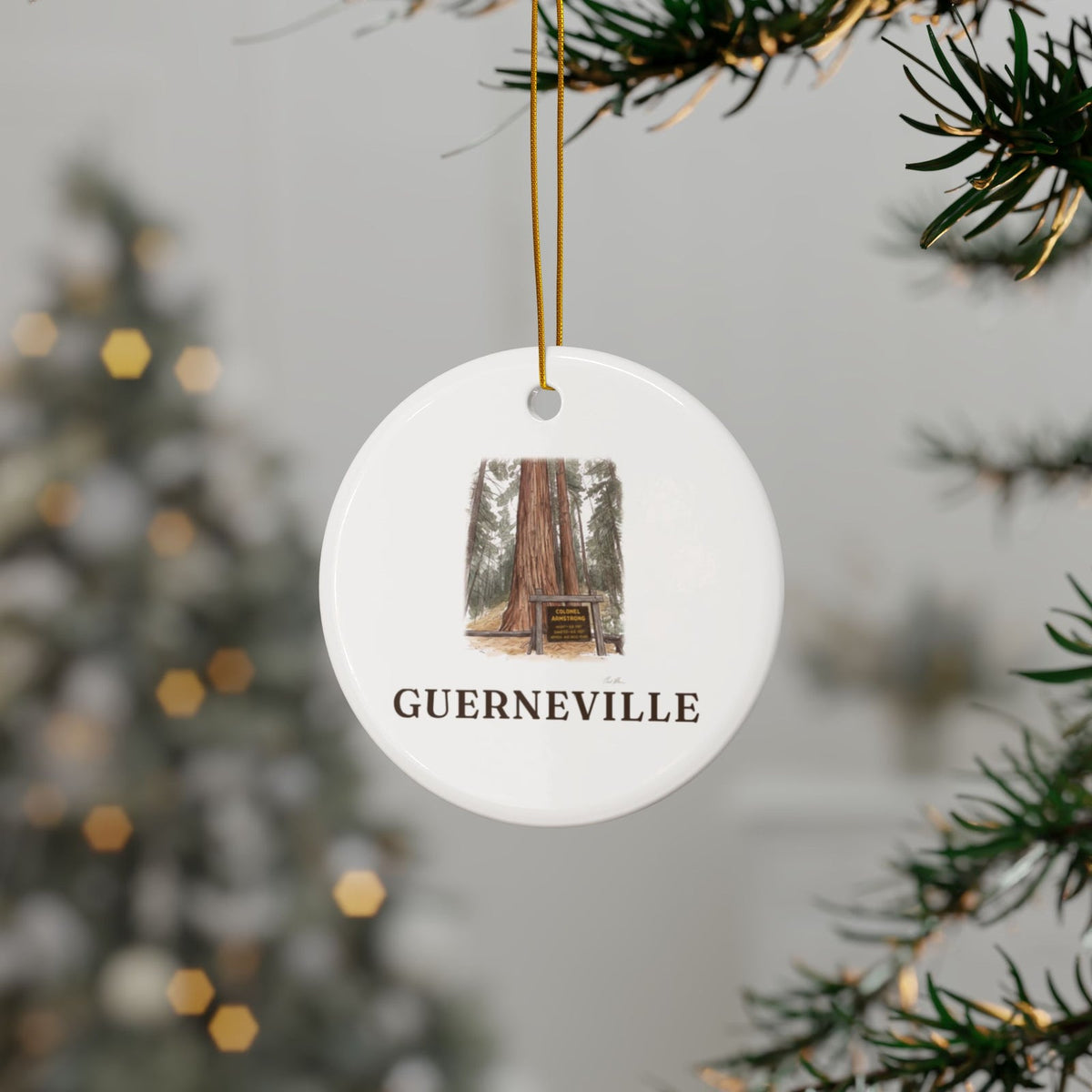 Colonel Armstrong Tree ornament hanging on a Christmas tree