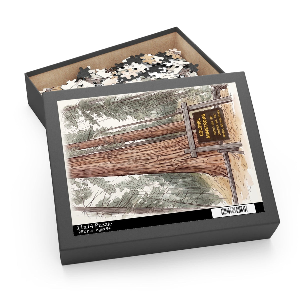 Colonel Armstrong Tree puzzle in its gift box with the picture on the lid