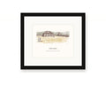 Framed watercolor print of Fort Ross on the Sonoma Coast, with a white mat in a black frame