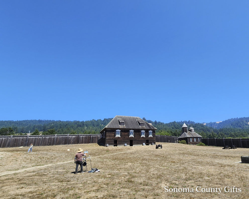 The photograph of Fort Ross on the Sonoma Coast that the drawing was made from, taken on location