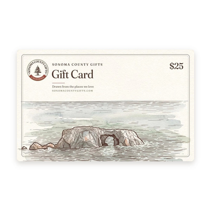 Sonoma County Gifts gift card with a watercolor of Arched Rock