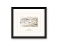 Framed watercolor print of Goat Rock on the Sonoma Coast near Jenner, with a white mat in a black frame
