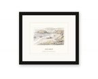 Framed watercolor print of Goat Rock on the Sonoma Coast near Jenner, with a white mat in a black frame