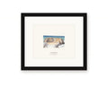 Framed watercolor print of Goat Rock seen from the bluff above, with a white mat in a black frame