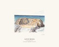 Watercolor print of Goat Rock seen from the bluff above, signed, with the place name below