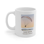 Paraglider over Goat Rock watercolor mug, 11 oz, with the place name and Sonoma County under the picture