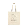 Natural cotton canvas tote bag with an ink drawing of a paraglider over Goat Rock on the Sonoma Coast