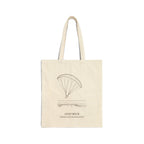 Natural cotton canvas tote bag with an ink drawing of a paraglider over Goat Rock on the Sonoma Coast