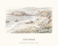 Watercolor art print of Goat Rock on the Sonoma Coast near Jenner, with the place name below