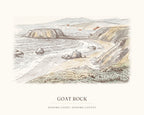Watercolor art print of Goat Rock on the Sonoma Coast near Jenner, with the place name below