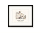Framed watercolor print of the grain mill and silos on the Petaluma riverfront, with a white mat in a black frame