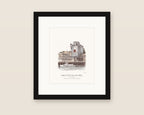 Framed watercolor print of the Great Petaluma Mill in downtown Petaluma, with a white mat in a black frame