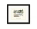 Framed watercolor print of the Guerneville Bridge over the Russian River, with a white mat in a black frame