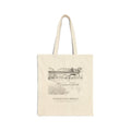 Natural cotton canvas tote bag with an ink drawing of the Guerneville Bridge over the Russian River