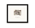 Framed watercolor print of the House of Happy Walls in Jack London State Historic Park, Glen Ellen, seen through its arched fieldstone entry, with a white mat in a black frame