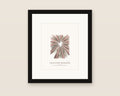 Framed watercolor print of a stand of redwoods in Jack London State Historic Park, Glen Ellen, with a white mat in a black frame
