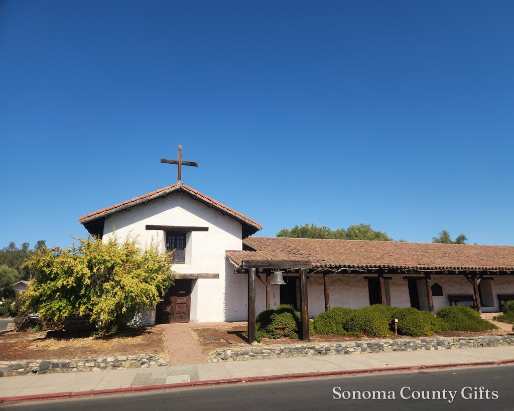 The photograph of Mission San Francisco Solano in Sonoma that the print was made from, taken on location