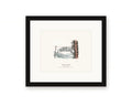 Framed watercolor print of the Monte Rio Vacation Wonderland sign, with a white mat in a black frame