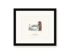Framed watercolor print of the Monte Rio Vacation Wonderland sign, with a white mat in a black frame