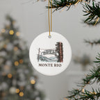 Monte Rio sign ornament hanging on a Christmas tree