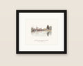 Petaluma Turning Basin watercolor in a black frame with a white mat