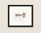 Petaluma Turning Basin watercolor in a black frame with a white mat