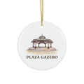 Round ceramic ornament with the Plaza Gazebo in watercolor and the place name