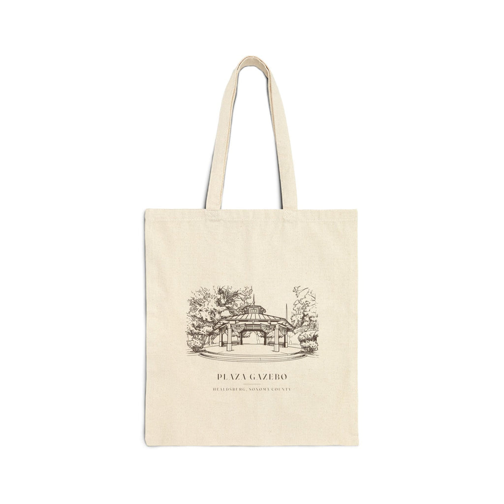 Natural canvas tote with the Healdsburg Plaza gazebo ink drawing