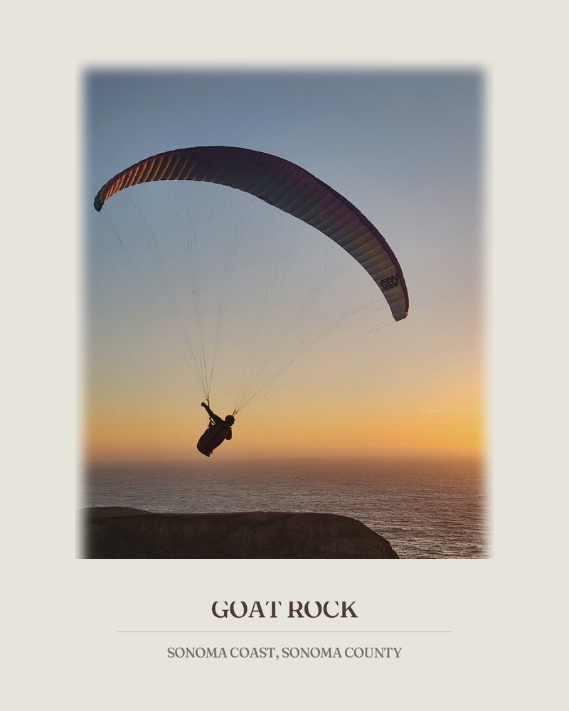 Paraglider over Goat Rock, from the photograph taken on location to the ink line work to the watercolor print