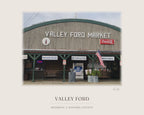 Valley Ford General Store, from the photograph taken on location to the ink line work to the watercolor print