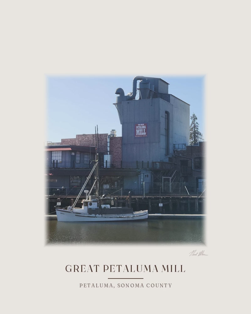 Great Petaluma Mill, from the photograph taken on location to the ink line work to the watercolor print