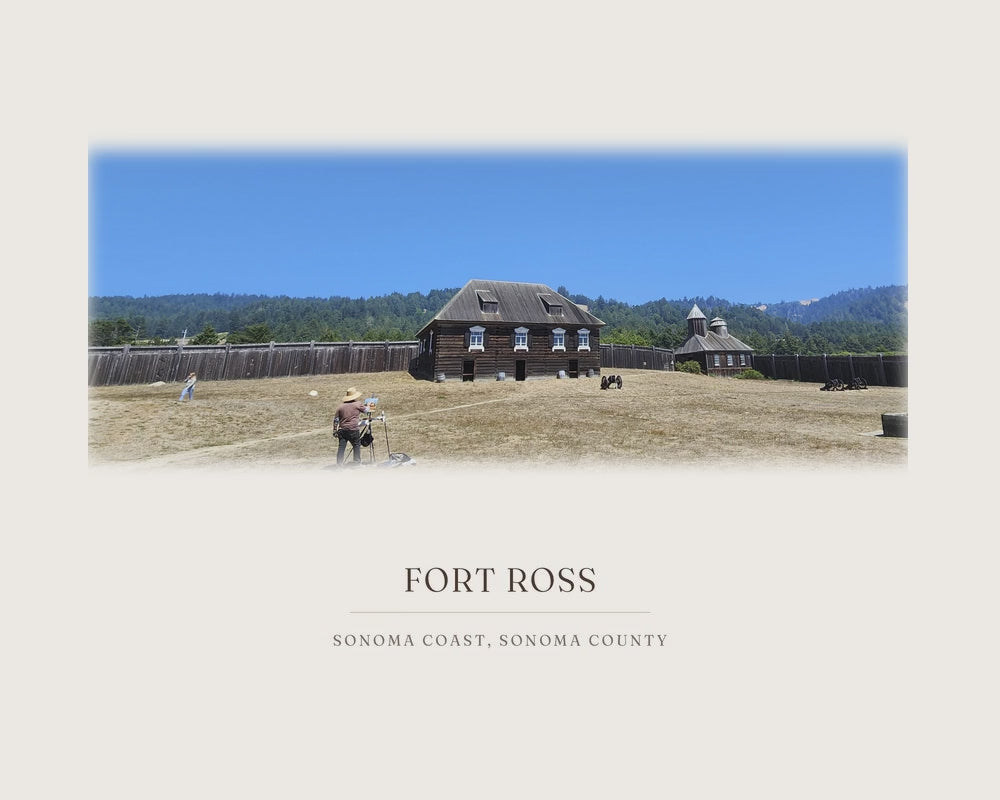 Fort Ross, from the photograph taken on location to the ink line work to the watercolor print