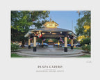 Plaza Gazebo, from the photograph taken on location to the ink line work to the watercolor print