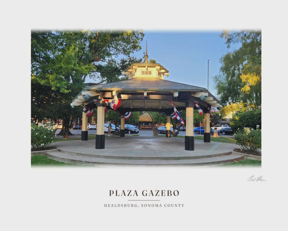 Plaza Gazebo, from the photograph taken on location to the ink line work to the watercolor print