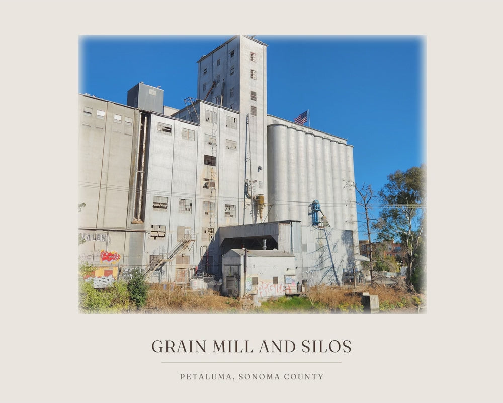 Grain Mill and Silos, from the photograph taken on location to the ink line work to the watercolor print