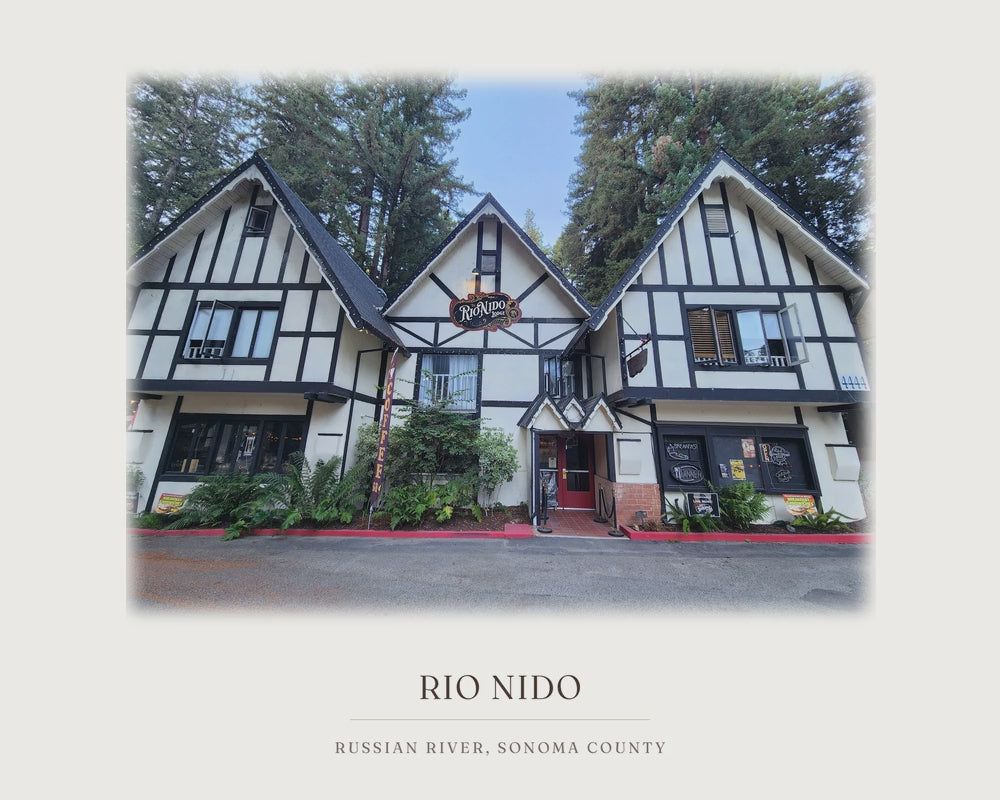 Rio Nido Tudor Lodge, from the photograph taken on location to the ink line work to the watercolor print